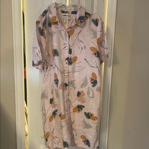 Rachel Zoe XL Soft Floral Button Linen Dress in Pink, Teal & Gray